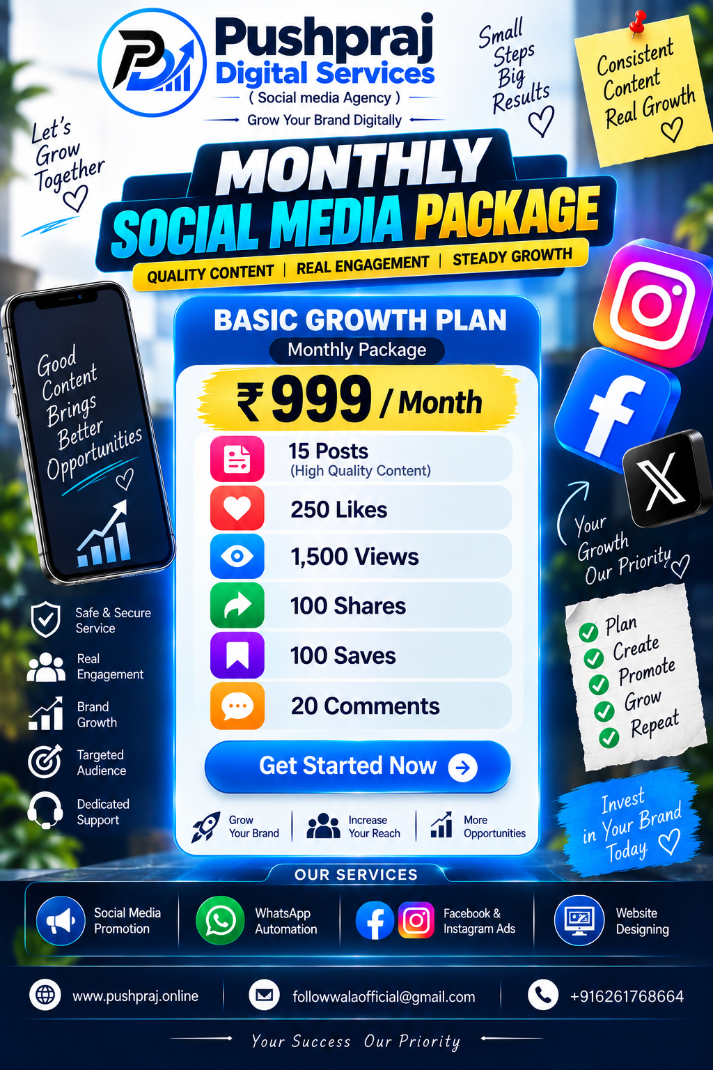 Basic Growth Plan — ₹999 per month monthly social media package